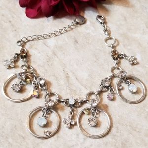 B602 Silver Crystal Dangle Ring Bracelet